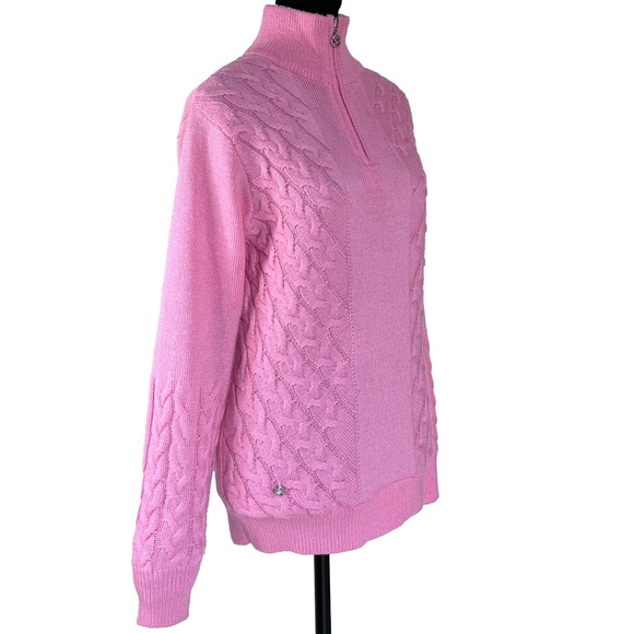 Cable Knit Half-Zip Sweater in Bubblegum Pink - Picture 2 of 11